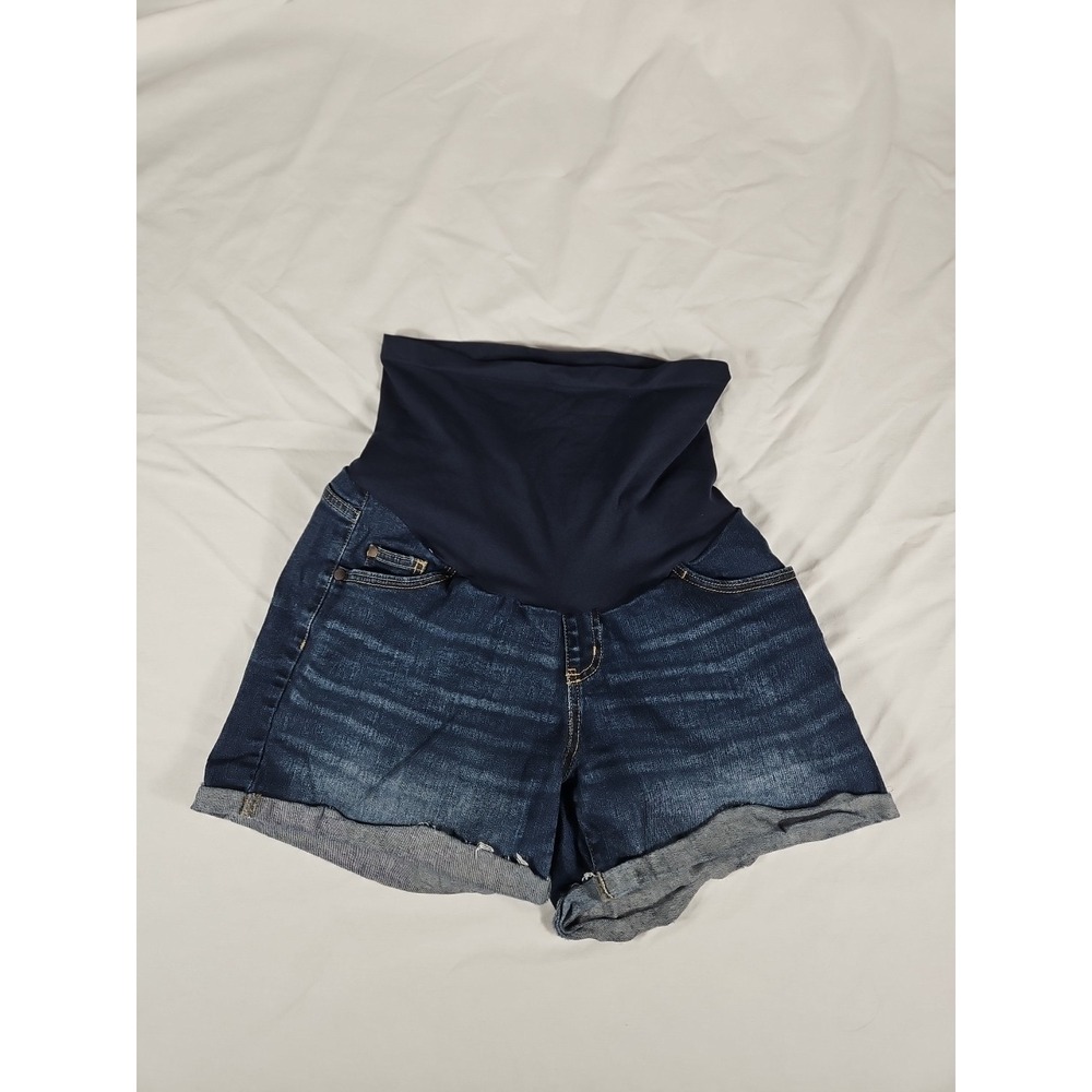 Indigo Blue Maternity Denim Cuffed Shorts Secret Fit Belly Size Large